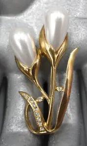 Vintage Calla Lily Brooch Faux Pearl Teardrops Rhinestone Crystal Funeral Flower