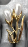 Vintage Calla Lily Brooch Faux Pearl Teardrops Rhinestone Crystal Funeral Flower