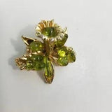 Lily Flower Pin Brooch Gold Tone Faux Peridot Green Accent Costume Vtg
