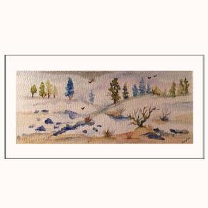 Handpainted Watercolor Greeting Card with Winter Landscape - Original Artwork