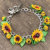 Sunflower and Ladybird bracelet,  Handmade, polymer clay