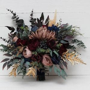 Burgundy navy blue dusty rose gold flowers Bridal bouquet Faux bouquet  Wedding silk flowers Boho wedding Bridesmaid bouquet