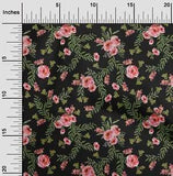 oneOone Cotton Poplin Fabric Watercolor Leaves & Peony Floral Print-0Gt