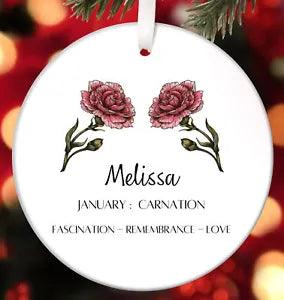 January Birth Month Flower Ornament Carnation January Personalized Ornament