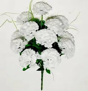 White Carnation 17" Bush 12-Bloom Silk Fake Flower Holiday Home In/Outdoor Decor