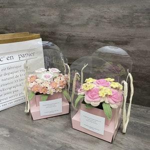 Woven Forget me not rose bouquet Crochet Flower Gift Box,Finished Product,Knitted Yarn Flower,bouquet for Anniversary Day,Wedding,Birthday