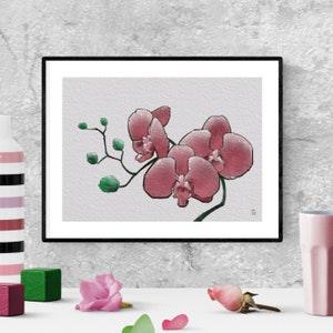 orchid watercolor flowers, floral wall art, printable wall art