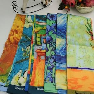 Van Gogh Neck Scarf, Minimalist Elegant Style, Bandana, Colourful, Collectible Art Scarf, Almond Flowers, Sun Flowers, The Irises