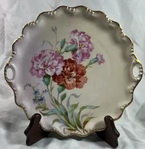 Limoges Hand Painted Cake Plate, Artist Signed, Carnations
