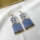 Boho beaded fringe earrings, flower seed bead earrings, beaded earrings white miyuki beaded earrings, handwoven earrings