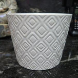 White Flower Planter Orchid Pot Diamond Pattern Contemporary Ceramic Medium