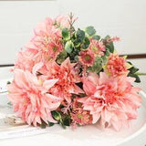 Luxury large Dahlia bouquet silk Artificial flowers flores for wedding decoration mariage babyshower white fake Flower