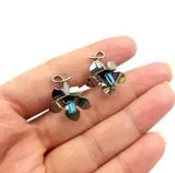 Carl Art CA Lily Flower Sterling Silver Rhinestone Baguette Screwback Earrings