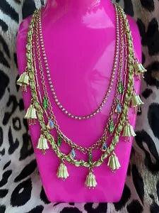 Betsey Johnson Lily Flower White Bell Green Gingham Interchangeable Necklace
