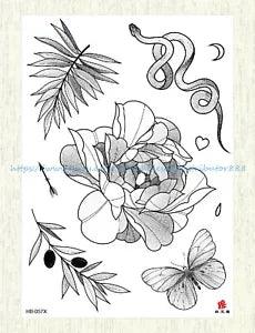 snake peony flower large 8.25" temporary tattoo face decor sticker
