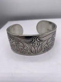 Solid Salisbury Pewter Bangle Cuff Bracelet May Flower Lily of Valley Engraved