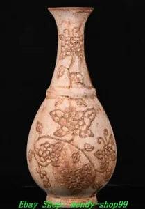 8.4'' Old Dynasty Yellow Glaze Porcelain Pattern Peony Flower Bottle Vase