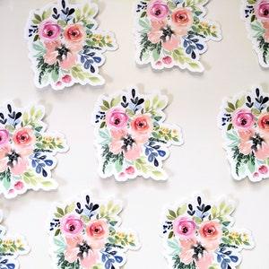 Floral sticker, vinyl floral sticker, vinyl watercolor sticker, watercolor flower sticker, vinyl sticker, pink roses, bouquet sticker