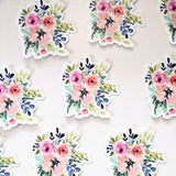 Floral sticker, vinyl floral sticker, vinyl watercolor sticker, watercolor flower sticker, vinyl sticker, pink roses, bouquet sticker