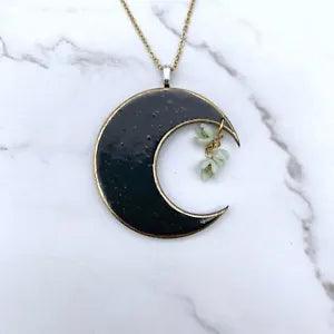 Lily of the Valley Black Moon Necklace. Cottagecore Celestial moon jewelry