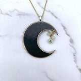 Lily of the Valley Black Moon Necklace. Cottagecore Celestial moon jewelry