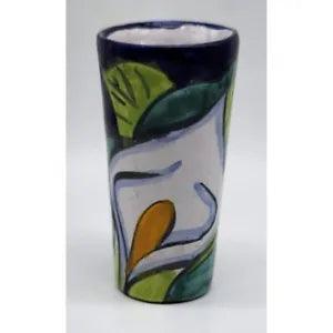 Handmade Mexican Talavera Pottery Calla Lily Blue White and Green Mini Bud Vase
