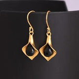 Gold Plated Calla Lily Earring With Black Onyx Sterling Silver Bridal jewelry