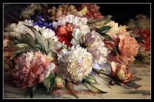 Peonies II - DIY Chart Counted Cross Stitch Patterns Needlework DMC Color