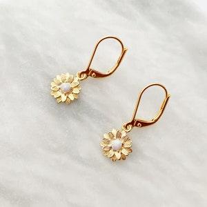Sunflower Earrings with Opal, Gold Opal Earrings, Flower Earrings, October Birthstone