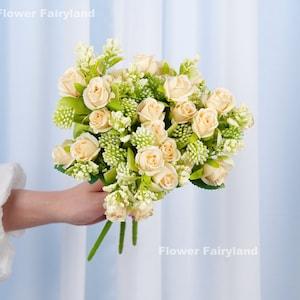 Small Rose Bouquet | Artificial Flower | DIY | Floral | Wedding/Home Decoration | Gifts - Light Champagne