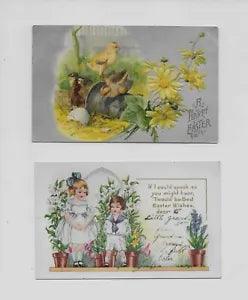 2 Vintage EASTER Postcards**    *CHICKS & DAISIES *      *CHILDREN & LILIES*