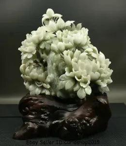 15.4"Finely China Natural Xiu Jade Jadeite Carved subshrubby peony flower Statue