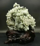 15.4"Finely China Natural Xiu Jade Jadeite Carved subshrubby peony flower Statue