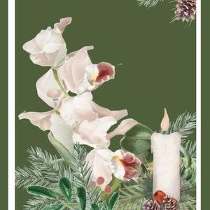 Scandinavian Candle Christmas , Rare Cattleya Orchid in Bloom  Christmas Print, Merry Christmas Orchid Bouquet