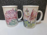 2 Potpourri Press ceramic coffee mugs canna and peonies