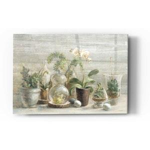 Acrylic Glass Wall Art 'Greenhouse Orchids on Wood' by Danhui Nai