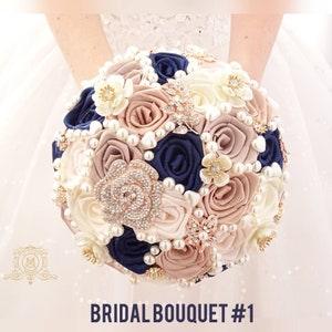 Navy blue pink rose gold brooch bouquet