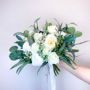 White cream peonies bouquet,Wedding bouquet white boho bouquets ,bridal bridesmaids bouquets ,peonies ,rose,eucalyptus