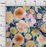 oneOone Cotton Poplin Fabric Watercolor Leaves & Peony Floral Print-B9f