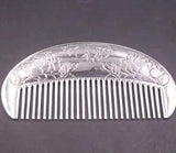 999 Fine Silver Pure Silver Hair Comb Peony Flower Round Hair Care 3.9inchL /48g