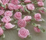 60pcs Pink Ribbon Flower Rose Bows Ornament Wedding Decoration Craft Accessories