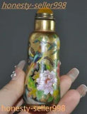 3.4'' Marked Chinese Glass painted Plum blossom peony bird statue snuff bottle