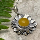 Sunflower Pendant, Sterling Silver Necklace, Yellow Jade Stone, Handmade Jewellery, Veritas Silver Designs, Spring Gift, Mother's Day