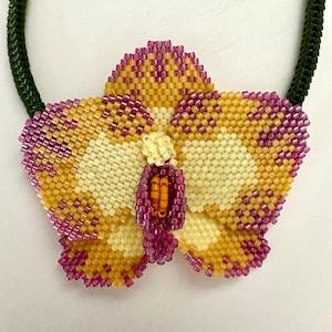 Beaded Yellow Orchid Necklace