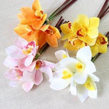 Artificial Cymbidium Bouquet Real Touch Fake Flower Bridesmaid Bundle Quality Lily Wedding Party Floral Arrangement Home Table Centerpiece