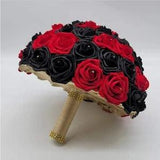 Red, Black, and Gold Bridal Bouquet Made With Real Touch Roses,Bridesmaid Bouquet,And Toss Boutonnieres and Corsages,Custom Colors Available