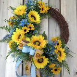 Front door wreath, Summer wreath, Sunflower wreath, Farmhouse wreath, Yellow Blue Wreath, grapevine wreath