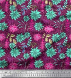 Soimoi Cotton Poplin Fabric Leaves & Peony Floral Decor Fabric Printed-qmt