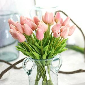 Pink Tulips Baby Pink Bouquet Real Touch Tulips Artificial Flower for Bridal Bridesmaids Wedding Centerpieces MW01502-6