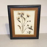 Vintage Black & Brown Velveteen Framed Dried Pressed Flowers Wall Hanging